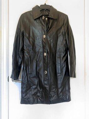 Vintage Pamela McCoy Black Leather Trench Coat